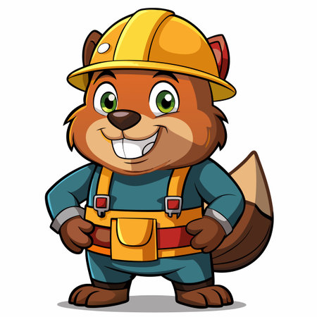 Cartoon beaver wearing a hard hat and work clothesのイラスト素材