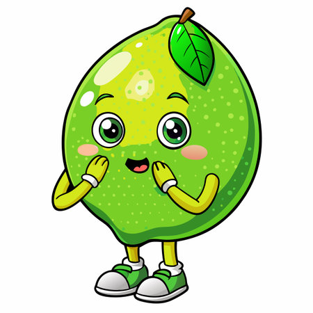 Cute lime cartoon character with surprised expressionのイラスト素材