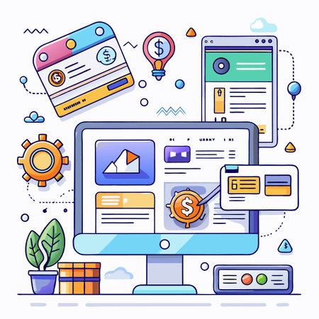 Colorful digital graphic of computer interface elementsのイラスト素材