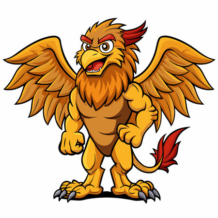 Cartoon gryphon with feathers, beak, and tail. Fierce lookのイラスト素材