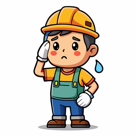 Cartoon construction worker, sweat, tiredのイラスト素材