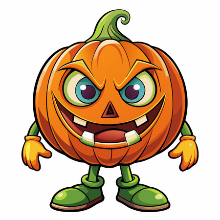Cartoon pumpkin character with a mischievous grin, ready for Halloween funのイラスト素材