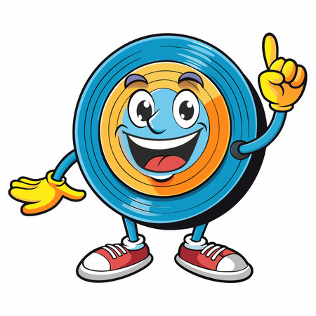 Animated character blue record with a cheerful expressionのイラスト素材