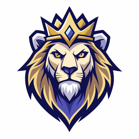 Lion with golden crown, piercing yellow eyesのイラスト素材