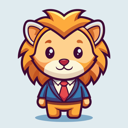 Cartoon lion character with fluffy mane, wearing a suit and tieのイラスト素材