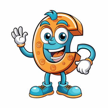 Cartoon letter character with face, arms, and legs waving. Friendly and colorful designのイラスト素材
