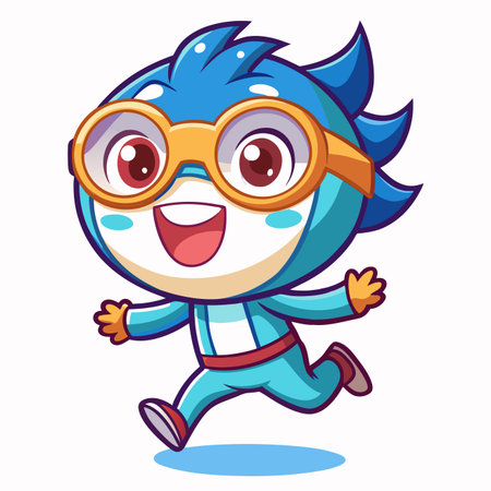 Cartoon mascot running with glasses, smiling joyfullyのイラスト素材
