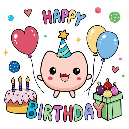 Cute cartoon character with birthday themeのイラスト素材