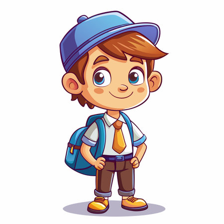 Cartoon boy in school uniform, smiling and ready to learnのイラスト素材
