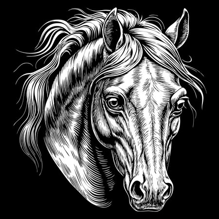Detailed black and white horse headのイラスト素材