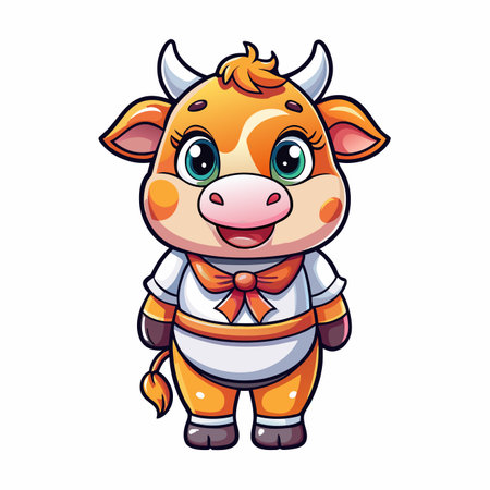 Cute orange cow cartoon, standing, smilingのイラスト素材