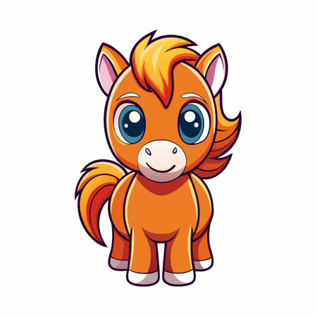 Cute orange cartoon horse with big eyesのイラスト素材