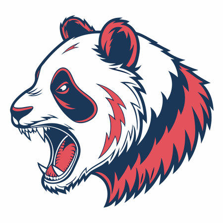 Angry panda head with white fur, red accents, and open mouth showing teethのイラスト素材