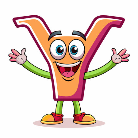 Cheerful letter Y character with arms and legs. Big smile, friendlyのイラスト素材