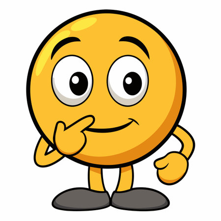 Thinking emoji. Hand on chin, questioning eyes. Digital illustrationのイラスト素材