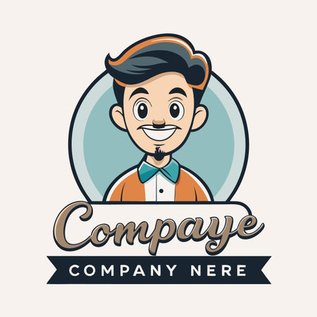 Cartoon man with blue bowtie, inside a circular frame. Simple, friendly designのイラスト素材