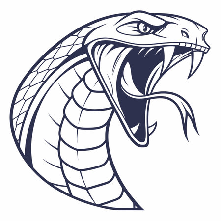 Cobra Illustration Vector image of an angry snake with visible fangs and forked tongueのイラスト素材