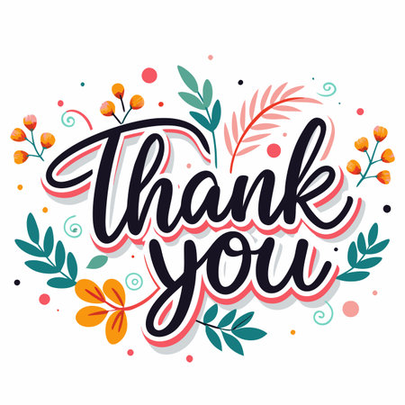 Thank you with floral decorationのイラスト素材