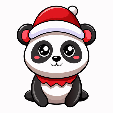 Cute panda wearing festive holiday hatのイラスト素材