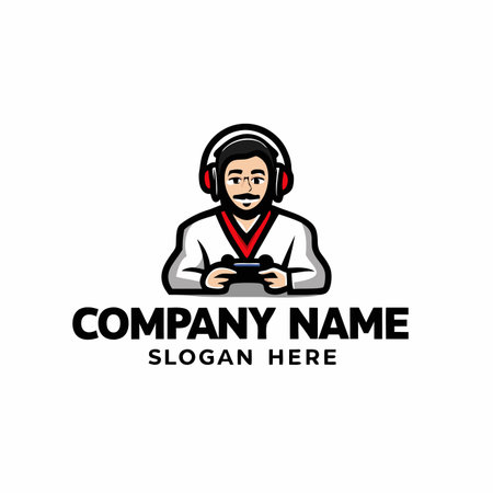 Cartoon man with headset holds controller, gamingのイラスト素材