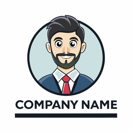 Cartoon character, male, beard, suit, tie, in circle. Clean professional avatar styleのイラスト素材