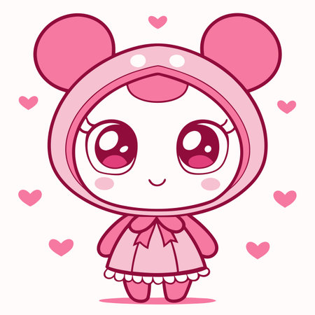 Pink-themed illustration of a cute character with heartsのイラスト素材