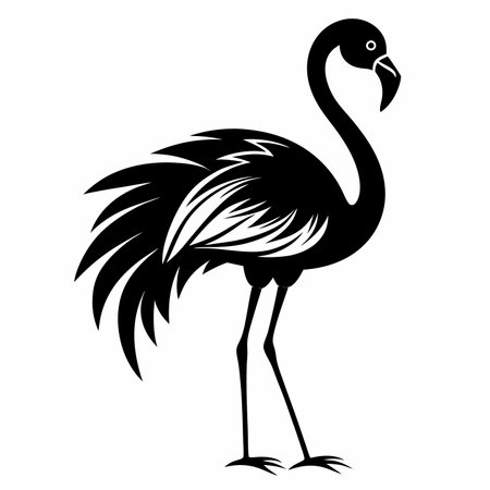 Black vector flamingo standing gracefully. Long neck, sleek designのイラスト素材