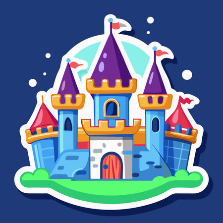 Cartoon castle illustration featuring colorful turrets and playful design elementsのイラスト素材