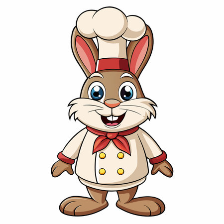 Cartoon bunny chef with hat and uniform. Smiling and ready to cookのイラスト素材