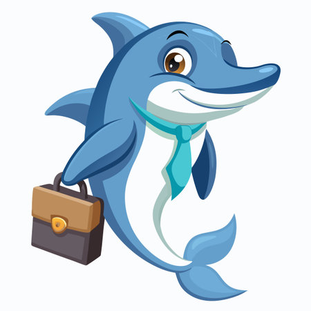 Cartoon dolphin wearing tie, carrying briefcaseのイラスト素材