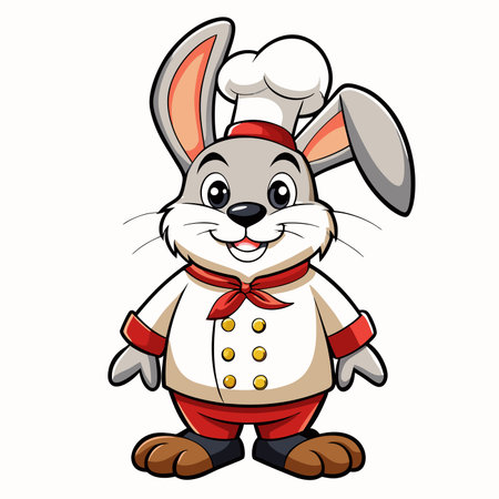 Cartoon bunny chef smiles, wearing a uniform and toqueのイラスト素材