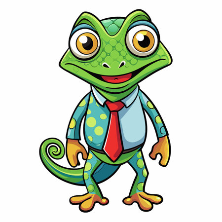Cartoon lizard wears a shirt and tie, smilingのイラスト素材
