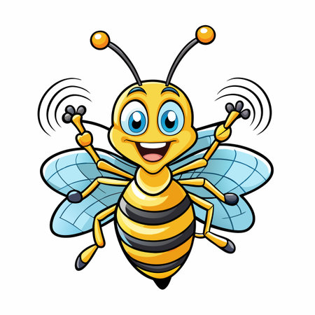 Cheerful cartoon bee with outstretched wingsのイラスト素材