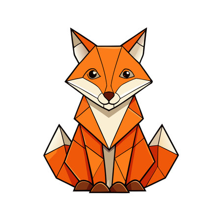 Vibrant orange fox graphic in a low-poly or origami style, sitting with a friendly expressionのイラスト素材
