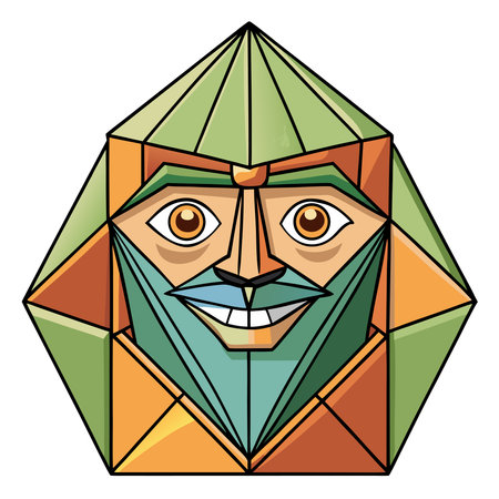 Geometric, faceted portrait of a smiling bearded man in green and teal polygons, like a mosaicのイラスト素材