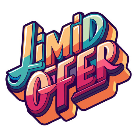 Colorful, bold 3D graphic text 'LIMITED OFFER' in retro pop art style, ideal for sales and promotionsのイラスト素材