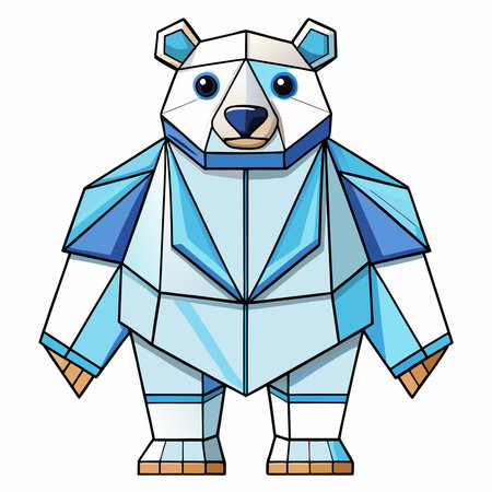 An adorable geometric bear with angular white and blue segments, standing. Low-poly animal designのイラスト素材