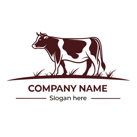 Stylized brown and white cow stands in profile on a grassy outline, a classic farm animal illustrationのイラスト素材