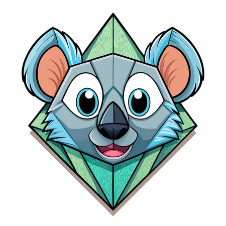 Cute, blue-grey geometric koala face illustration on a green diamond shape. Stylized animal headのイラスト素材