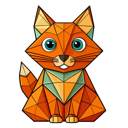 Faceted orange fox illustration with a geometric, low-poly style, big blue eyes, and a cute expressionのイラスト素材