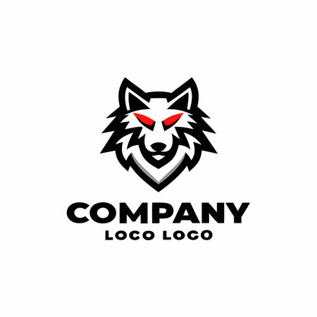 Stylized black and white wolf head with intense red eyes, depicted in a fierce, aggressive, and modern graphic designのイラスト素材