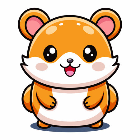 A cheerful, chubby cartoon hamster with bright orange fur, a white belly, and an open-mouthed smileのイラスト素材