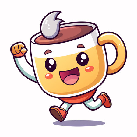 Running hot chocolate character cartoon vector illustration. Mascot design conceptのイラスト素材