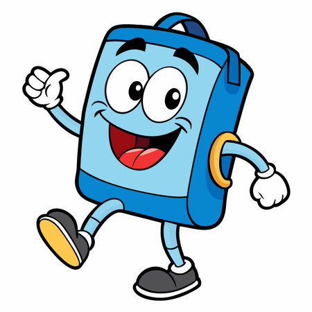 Blue Bag Cartoon Mascot Character Running Illustration Isolated on whiteのイラスト素材