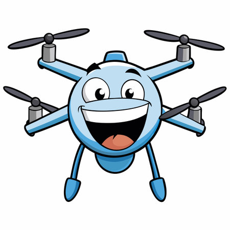 Cartoon Drone Mascot Character with Drone Quadcopter Vectorのイラスト素材
