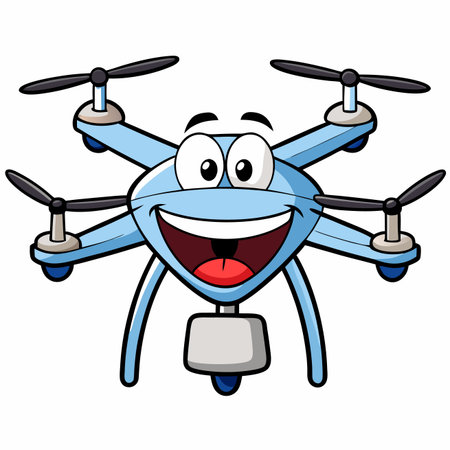 Drone Cartoon Mascot Character With Joyful Facial Expressionのイラスト素材