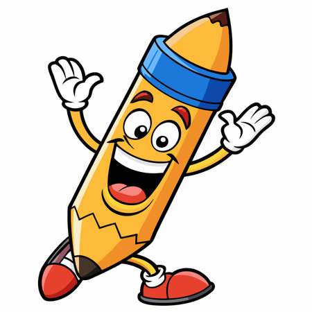 Pencil Cartoon Mascot Character with Raised Hands Illustrationのイラスト素材