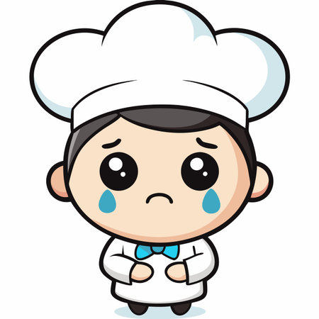 Crying Cartoon Chef Boy - Mascot Character Vector Illustrationのイラスト素材