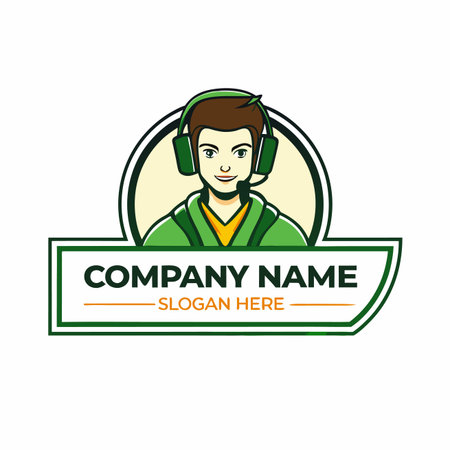 Handsome man with headphones. Call center. Vector illustration.のイラスト素材