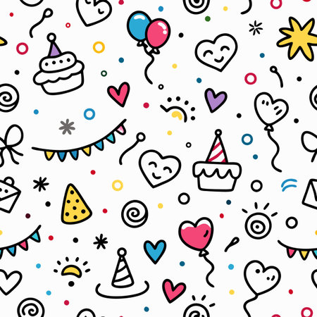 Cute hand drawn seamless pattern with birthday elements. Vector illustration.のイラスト素材